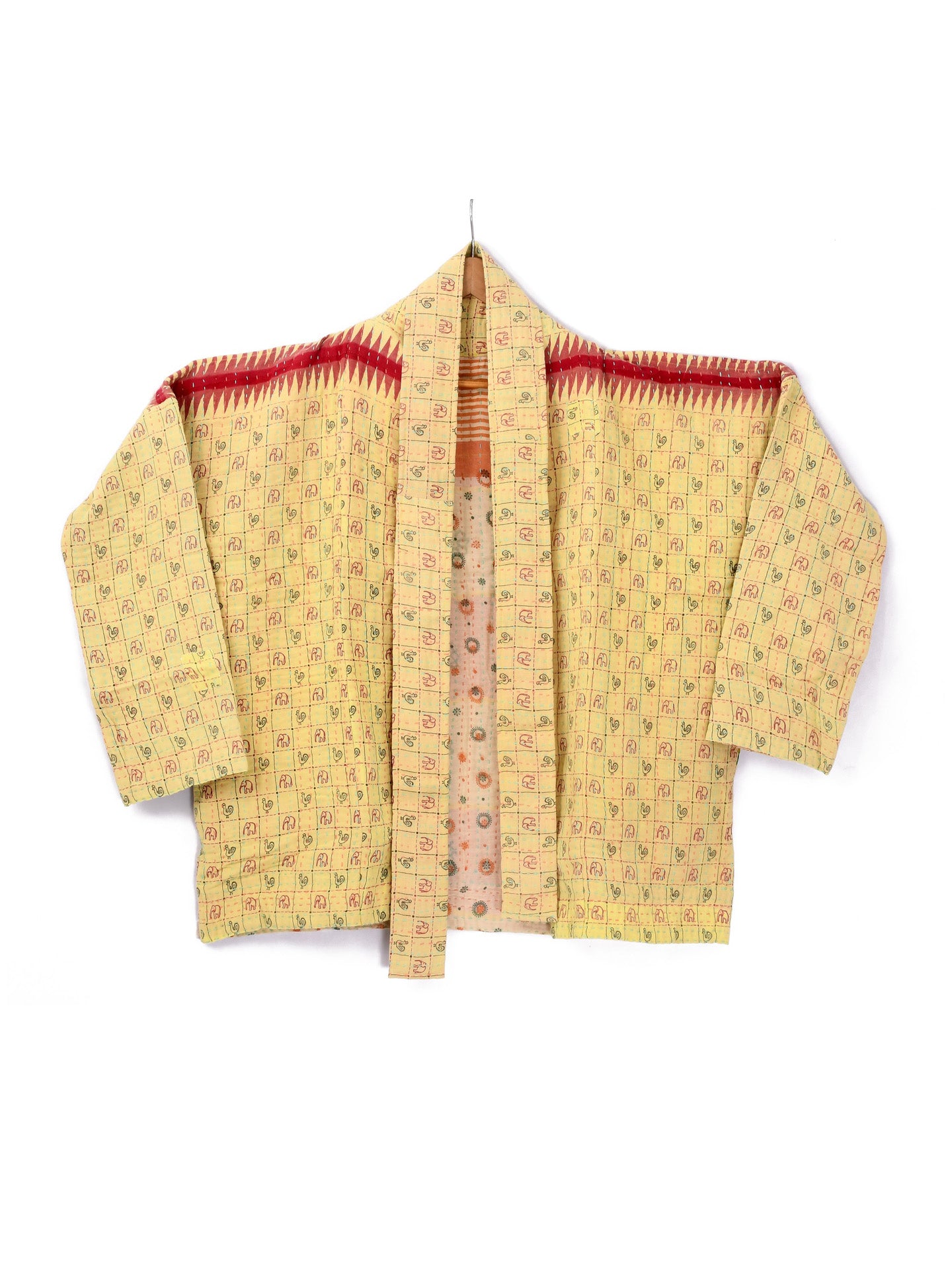 Upcycled 69cm Reversible Sari Kantha Jacket - Mid -1437