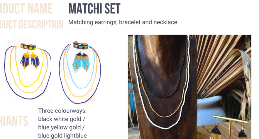 Matchi Harmony Beaded set: necklace, earrings and bracelet - Blue &amp; Yellow